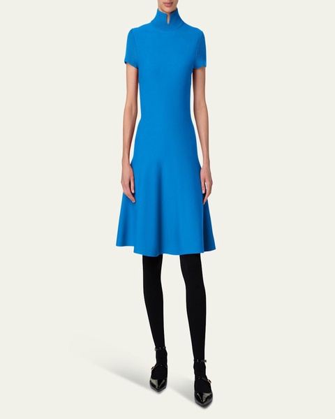 Short Mock-Neck Ribbed Wool Dress