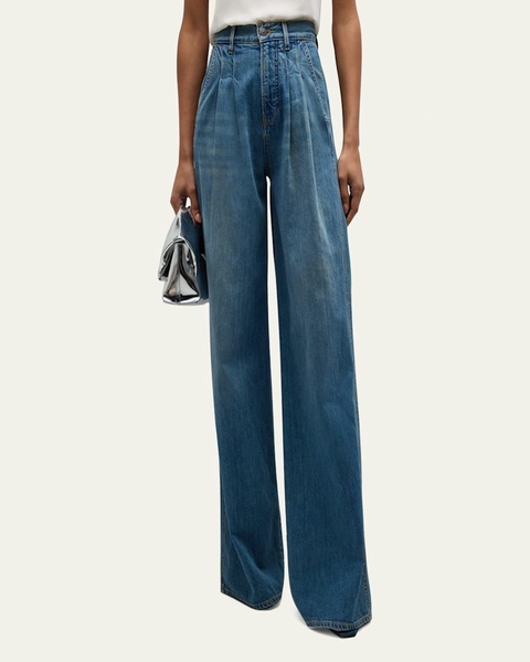 Mia Double-Pleated Wide-Leg Jeans