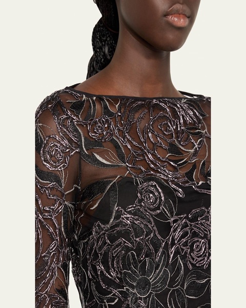 Metallic Raffia Floral Embroidered Gown