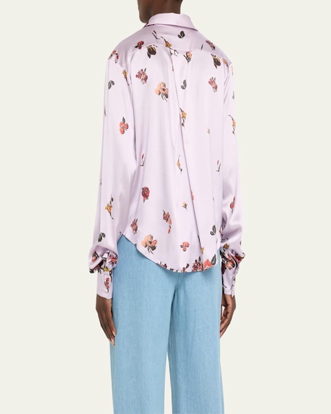 Butterfly Print Twist-Front Silk Blouse