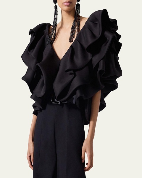 Crop Folded Ruffle Silk Top