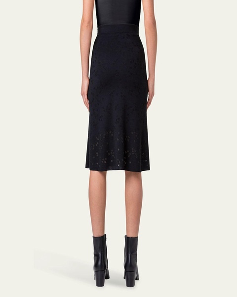 Wool-Silk Blend Knit Midi Skirt with Stars Intarsia Detail