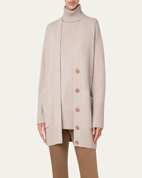 Cashmere-Blend Long Button-Front Cardigan