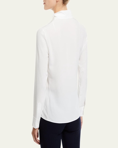 Split-Neck Silk Button-Front Blouse