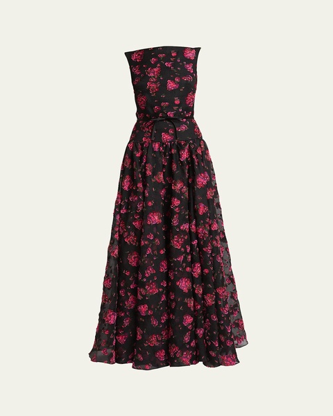 Floral Textured Gown with Gathered Skirt