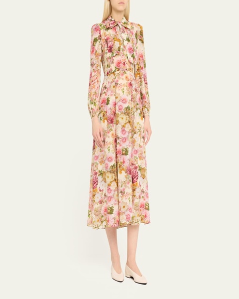 Alison Floral Crepe De Chine Long-Sleeve Maxi Dress