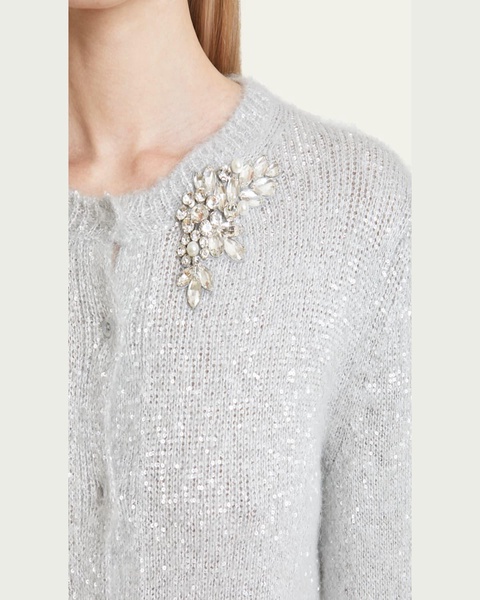 Sequined Crystal Knit Cropped Cardigan