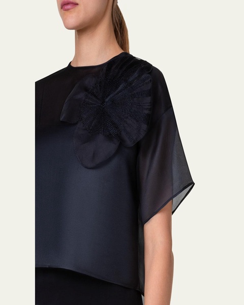 Organza Cropped Blouse with Poppy Patch