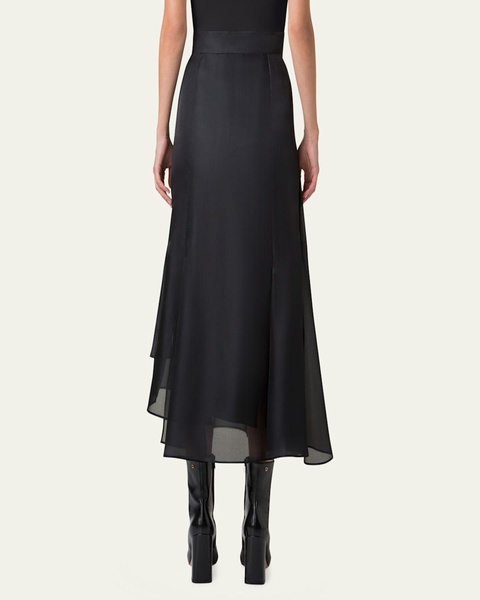 Asymmetric Pleated Silk Organza Midi Skirt