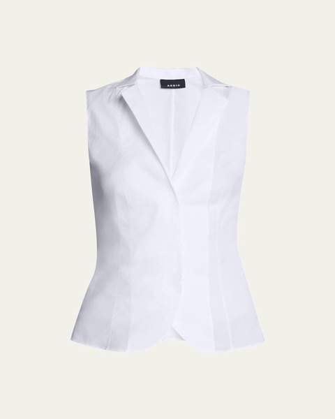 Notched Stand-Collar Sleeveless Button-Front Blouse