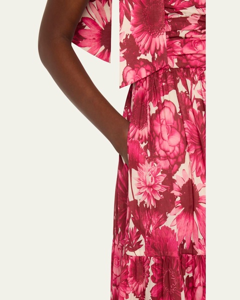 Mattera Tiered One-Shoulder Floral Cotton Poplin Maxi Dress