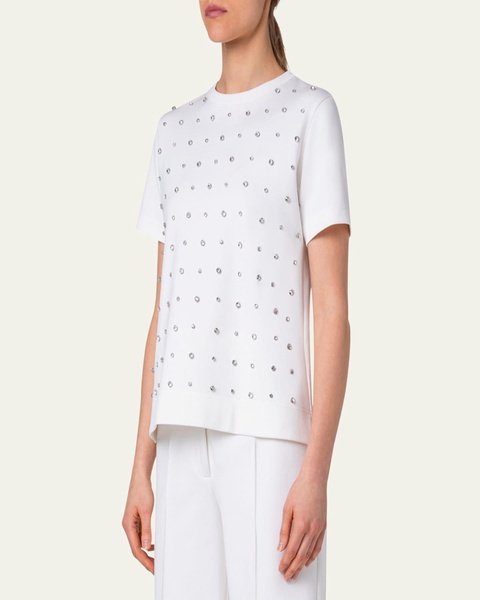 Cotton Jersey T-Shirt with Crystal Studs Embellishments