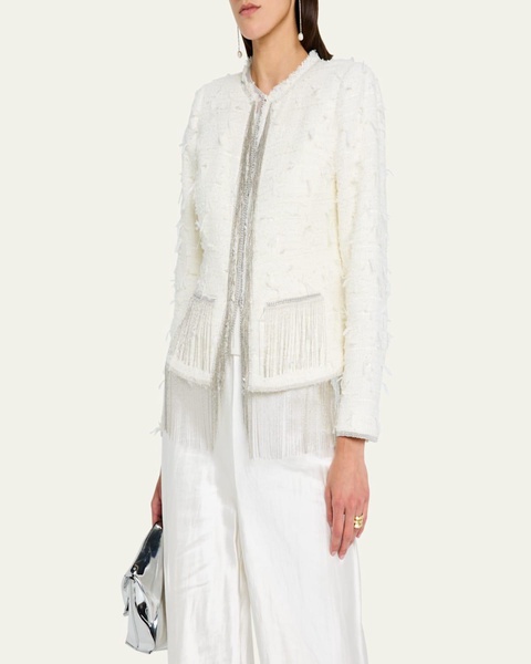 Leyla Chain-Trim Fringe Tweed Jacket