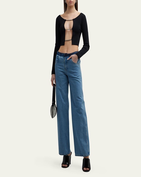 Deconstructed Denim Straight-Leg Jeans