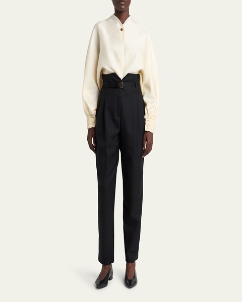 Jaeden Pleated Straight-Leg Tux Wool Trousers With Belt