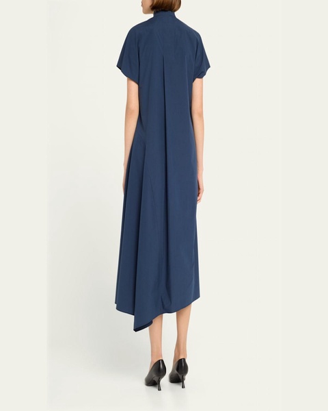 Poplin Midi Dress with Half Circle Handkerchief Hem