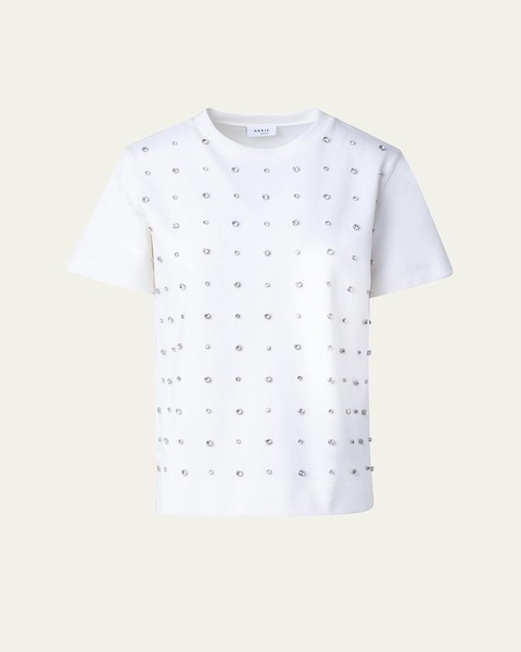 Cotton Jersey T-Shirt with Crystal Studs Embellishments