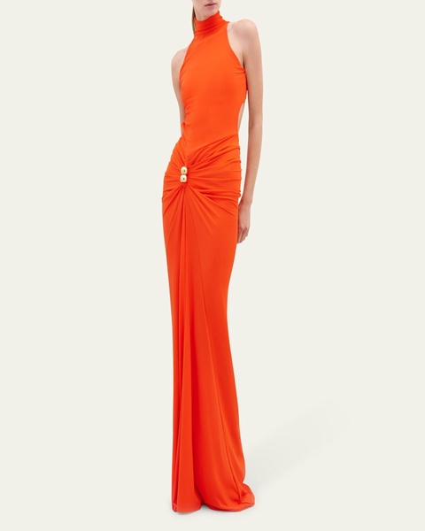 Frances Cutout Gathered Jersey Gown