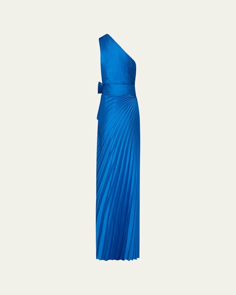 Estelle Pleated One-Shoulder Satin Maxi Dress