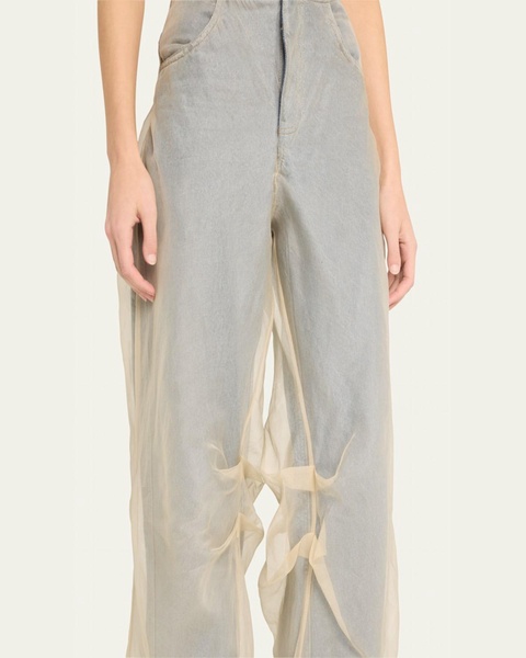 Wide-Leg Denim Jeans with Silk Parchment Overlay