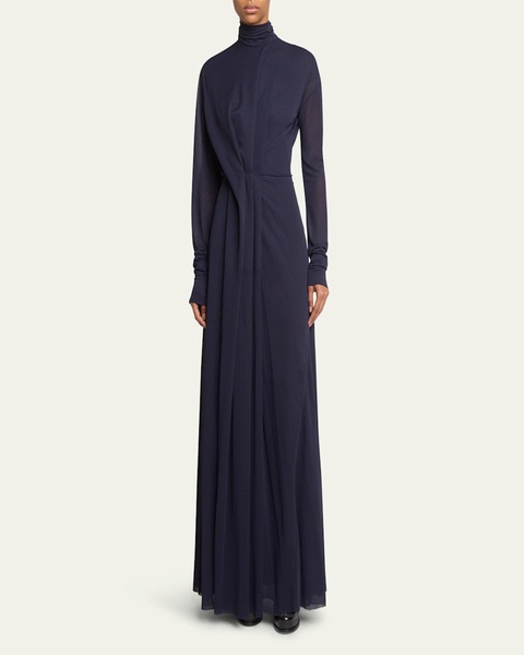 Long-Sleeve Draped Jersey Gown