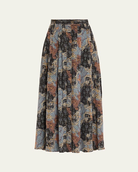 Vanna Gathered Silk Maxi Skirt