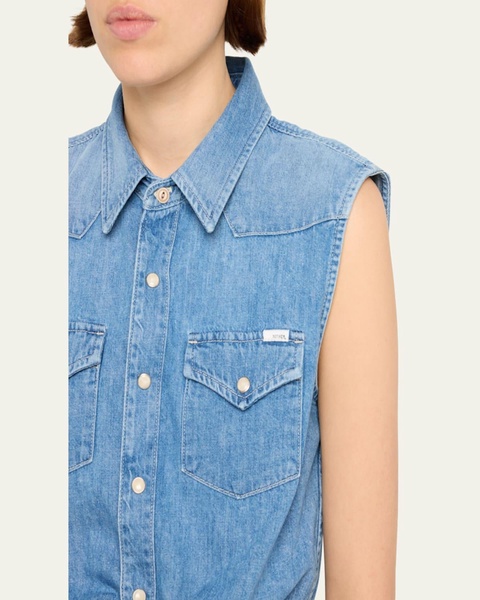 The Sleeveless Knotted Exes Denim Top