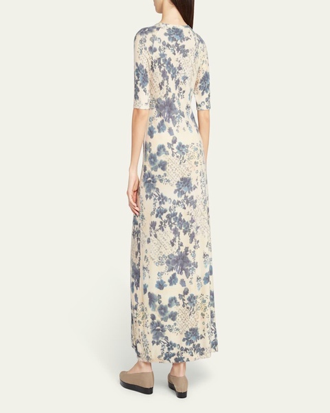 Blue Eyes Hill Floral Cashmere Maxi Dress