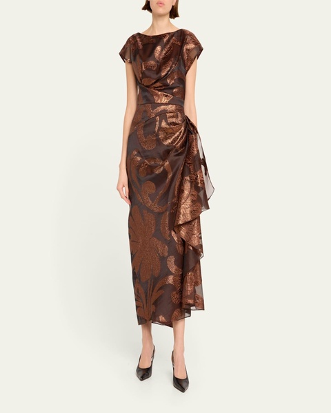 Florence Metallic Midi Dress with Draped Detail