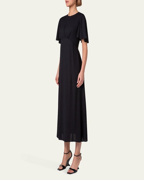 Moss Crepe Midi Dress with Half Circle Waistline