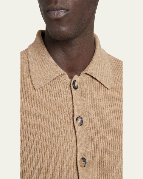 Men's Cashmere Ribbed Polo Sweater