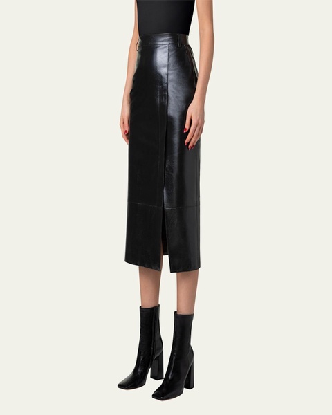 Lacquer Nappa Leather Pencil Skirt