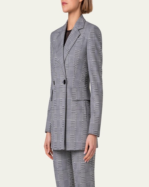 Blurred Glencheck Long Wool Blazer