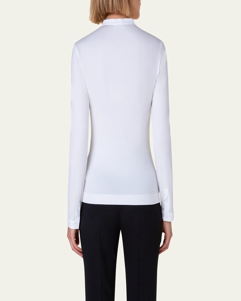 Long-Sleeve Cotton Jersey-Back Blouse