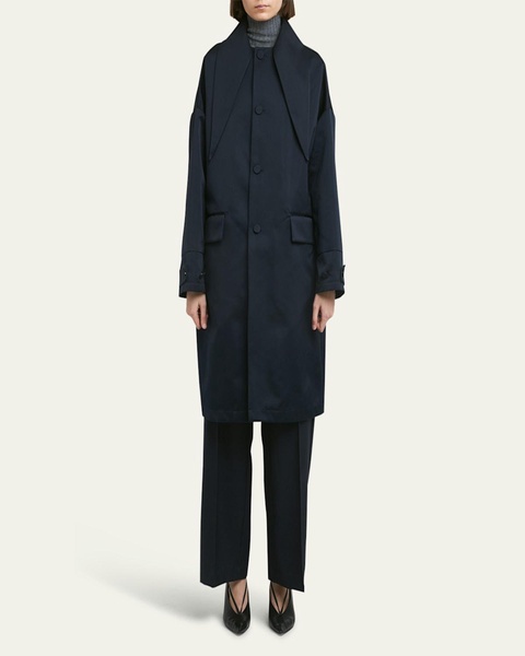 Long Raincoat with Dropped Point Collar