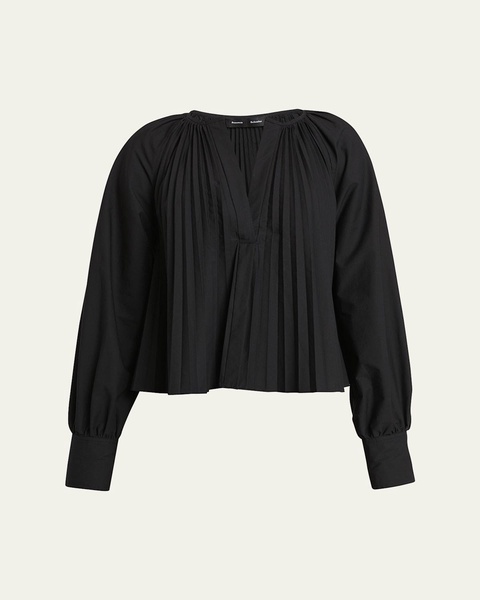 Monica Compact Poplin Pleated Blouse