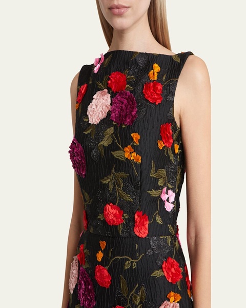 Floral Embroidered Long Sleeveless Column Gown