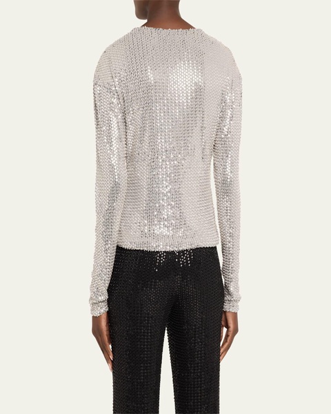 Leon Sequined Cowl-Neck Blouse