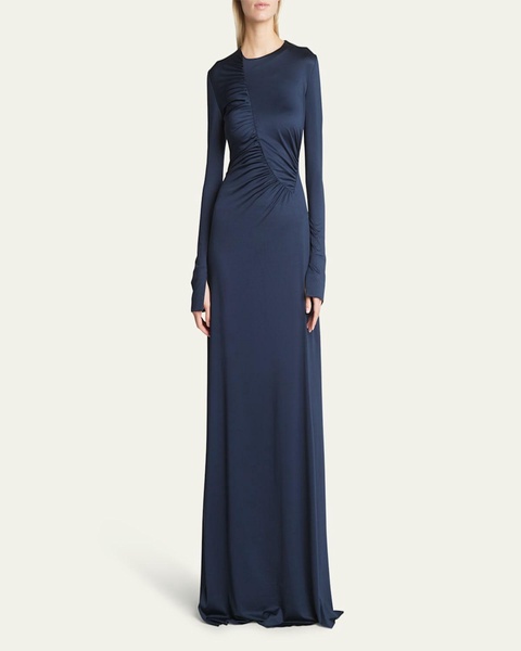 Ruched Detail Long-Sleeve Gown