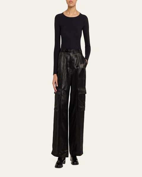 Beatriz Faux Leather Wide-Leg Cargo Pants