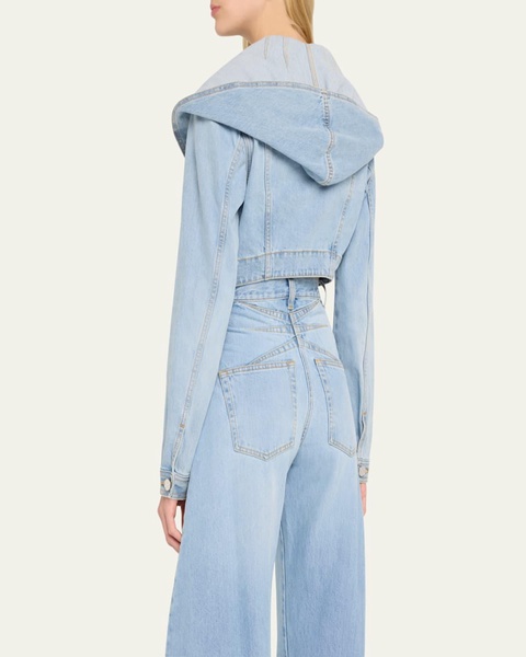 Hooded Denim Jacket with Cinched Waist