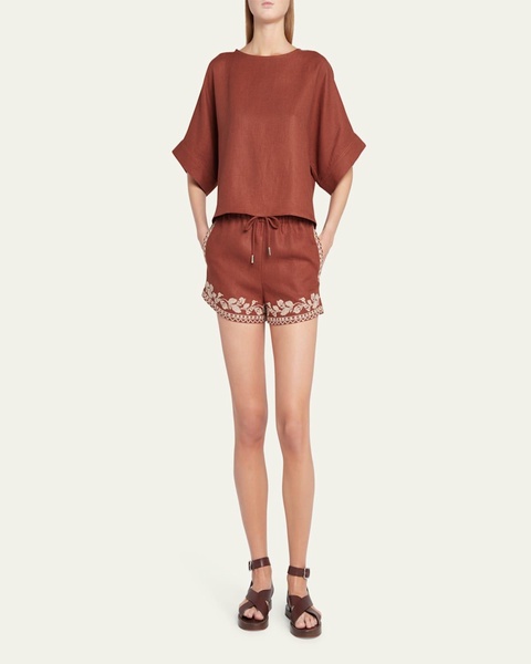 Ernst Embroidered Drawstring Flax Shorts