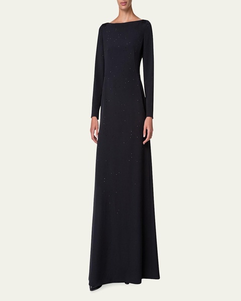 Swarovski Stars Boat-Neck Crepe Godet Gown