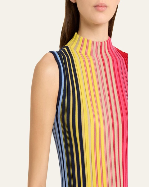 Reverse Rainbow Fit-Flare Ribbed Wool Mini Dress