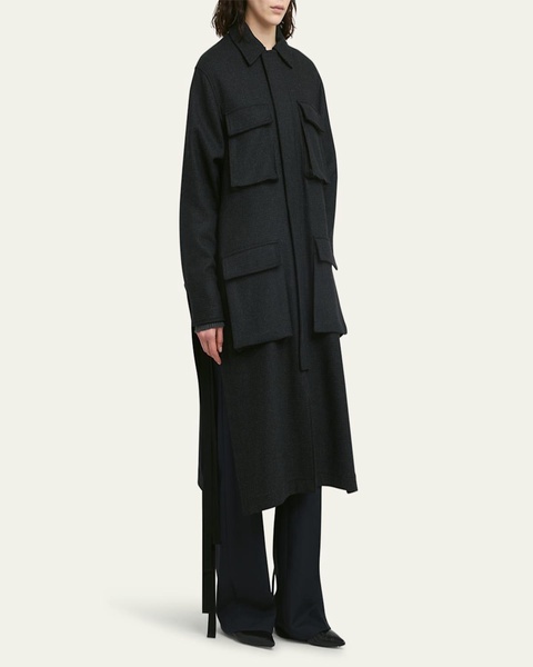 Long Slit Patch Pocket Wool Coat