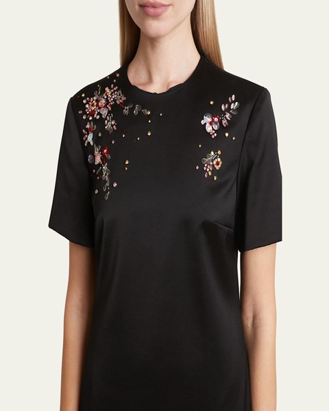 Crystal Embroidered Short-Sleeve Mini Dress