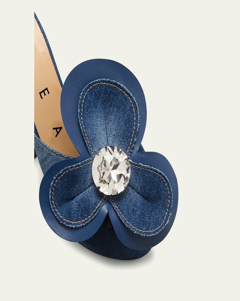 Denim Flower Platform Mule Sandals