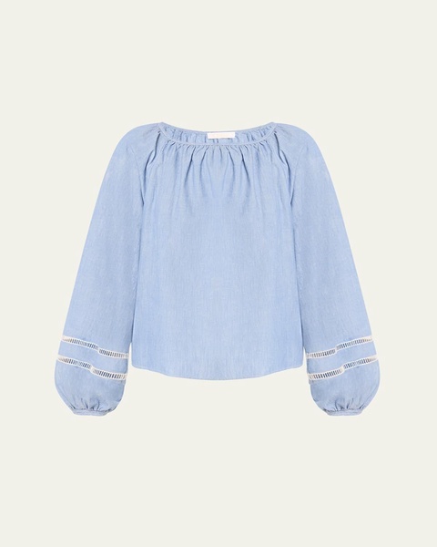 x High Summer Chambray Blouse with Netted Detailing