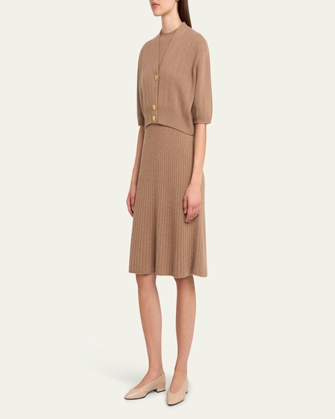 Cervatto Cap-Sleeve Cashmere Rib Dress