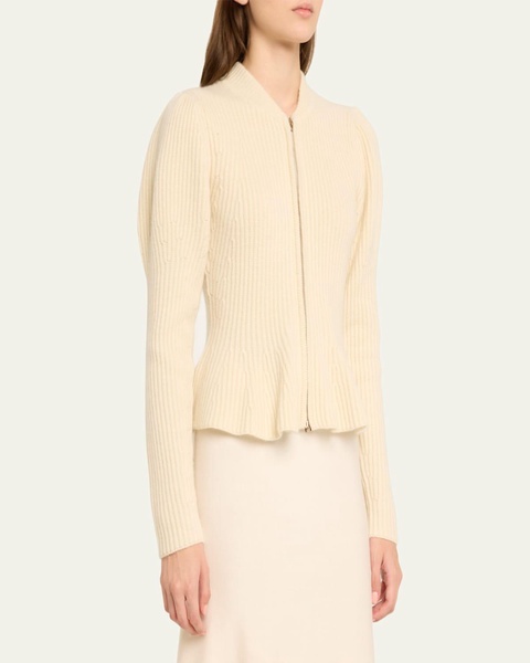 Carrol Peplum Ribbed Cashmere Wool Cardigan